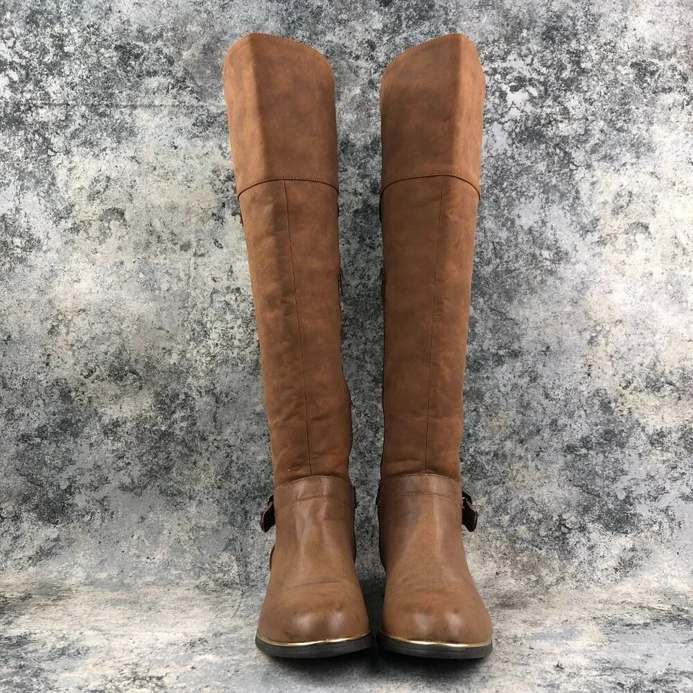Jasmin Women's Size 6.5M Satisfy Brown Faux Leather Side Zip Over The Knee Boots
